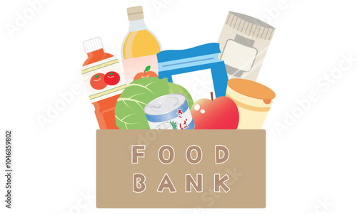 フードバンクの食べ物詰め合わせ