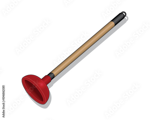 vector design of a toilet plunger whose stem is made of brown wood and the red circle part is made of rubber