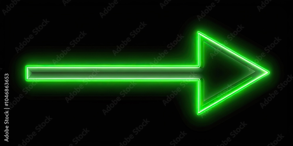 Green neon light arrow pointing left on dark background Green neon light arrow pointing left on dark background