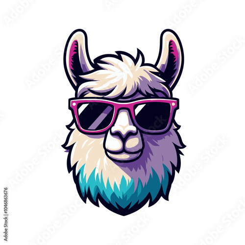 cool llama or alpaca with sunglasses vector isolated illustration