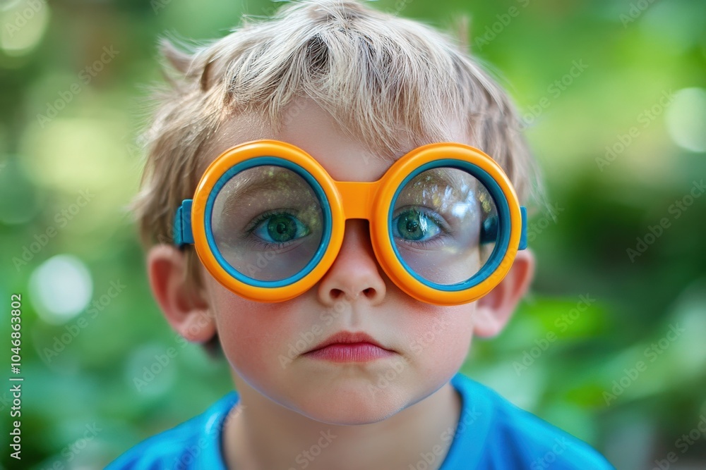 Silly Glasses. Funny Boy Wearing Colorful Goggles in Novelty Bug Shape Silly Glasses. Funny Boy Wearing Colorful Goggles in Novelty Bug Shape