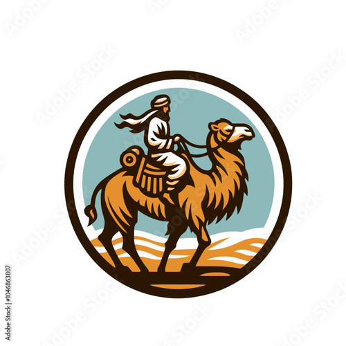 Eastern Nomad and camel simplified forms isolated vector illustration