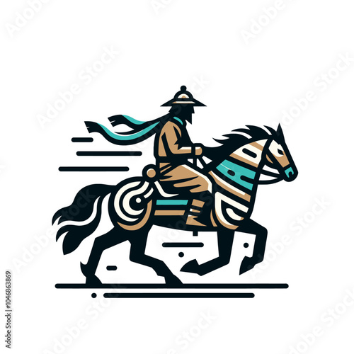Nomad on horse monochrome isolated vector illustration	
