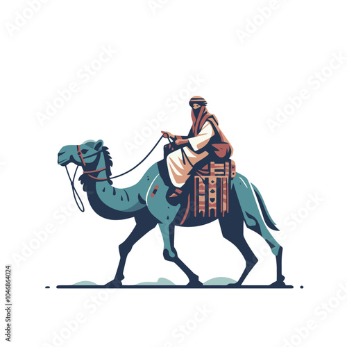 Eastern Nomad and camel simplified forms isolated vector illustration