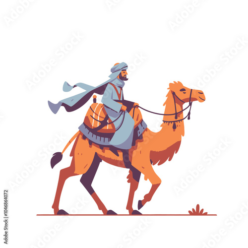 Eastern Nomad and camel simplified forms isolated vector illustration
