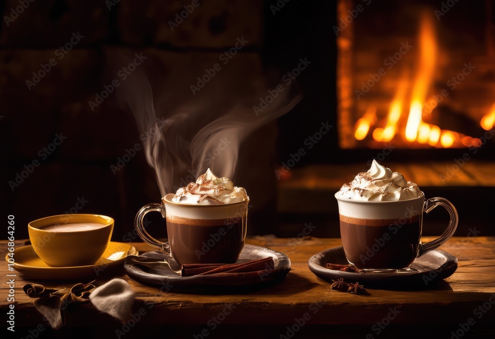 cozy hot beverage setup warm fireplace featuring decor elements comfortable surroundings relaxing atmosphere, coffee, tea, mug, cup, steam, warmth, logs cozy hot beverage setup warm fireplace featuring decor elements comfortable surroundings relaxing atmosphere, coffee, tea, mug, cup, steam, warmth, logs