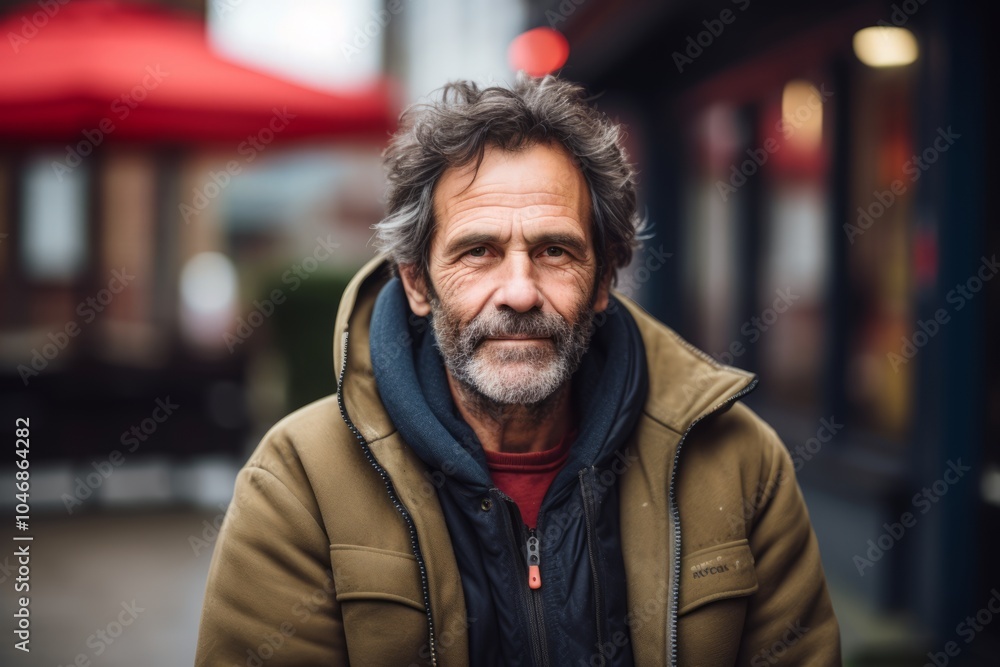 Portrait of an old man with gray beard and mustache in the city Portrait of an old man with gray beard and mustache in the city