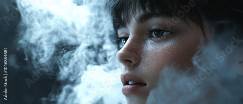 Mysterious Woman Gazing Through Smoke, Dreamy Portrait Photography, Dreamy Portrait Photograp