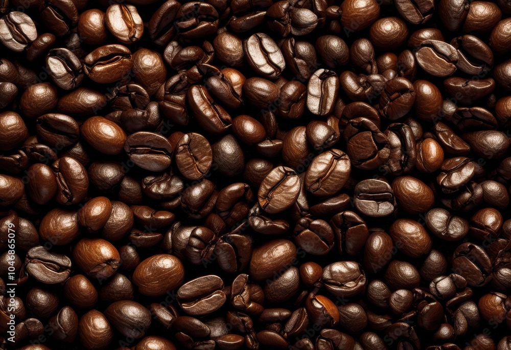 Naklejka premium minimalist close coffee beans arranged textured natural surface highlighting rich colors unique shapes each bean, aesthetic, art, aroma, aromatic, background