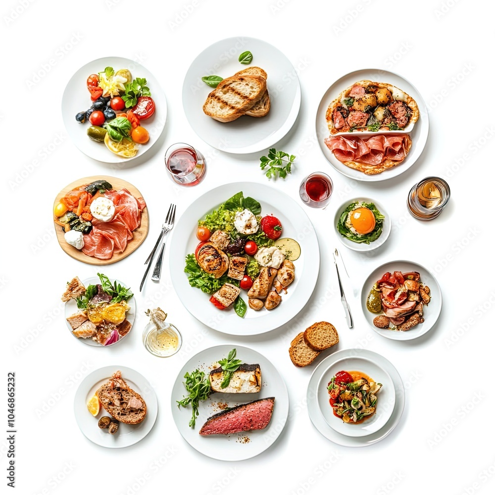 Gourmet meal on an isolated white background Gourmet meal on an isolated white background