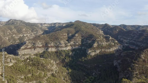 Aerial shot of the rocky, climbable cliffs in the Margalef region, Spain photo