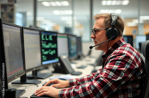 service operator, man working in computer