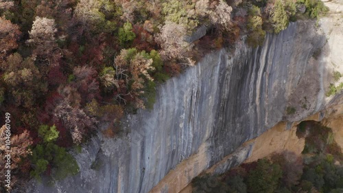 Aerial shot of the rocky, climbable cliffs in the Margalef region, Spain photo