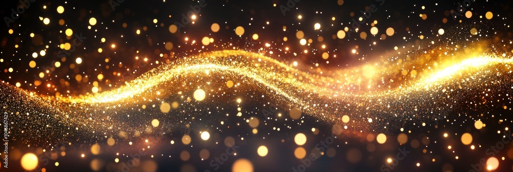 Abstract Golden Wave of Glitter Particles on a Dark Background, Perfect for Celebrations and Design Abstract Golden Wave of Glitter Particles on a Dark Background, Perfect for Celebrations and Design