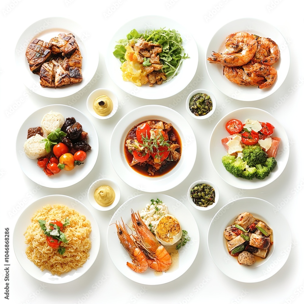 Gourmet meal on an isolated white background Gourmet meal on an isolated white background