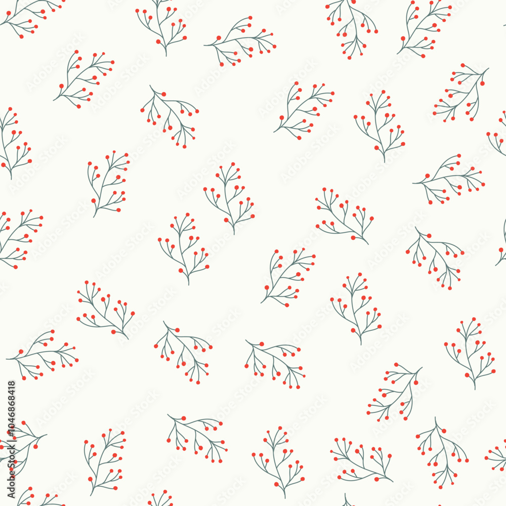 Christmas seamless pattern with holly leaves and berries on light background for greeting cards. Backdrop for wallpaper, print, textile, fabric, wrapping. Vector illustration.Christmas seamless patter Christmas seamless pattern with holly leaves and berries on light background for greeting cards. Backdrop for wallpaper, print, textile, fabric, wrapping. Vector illustration.Christmas seamless patter
