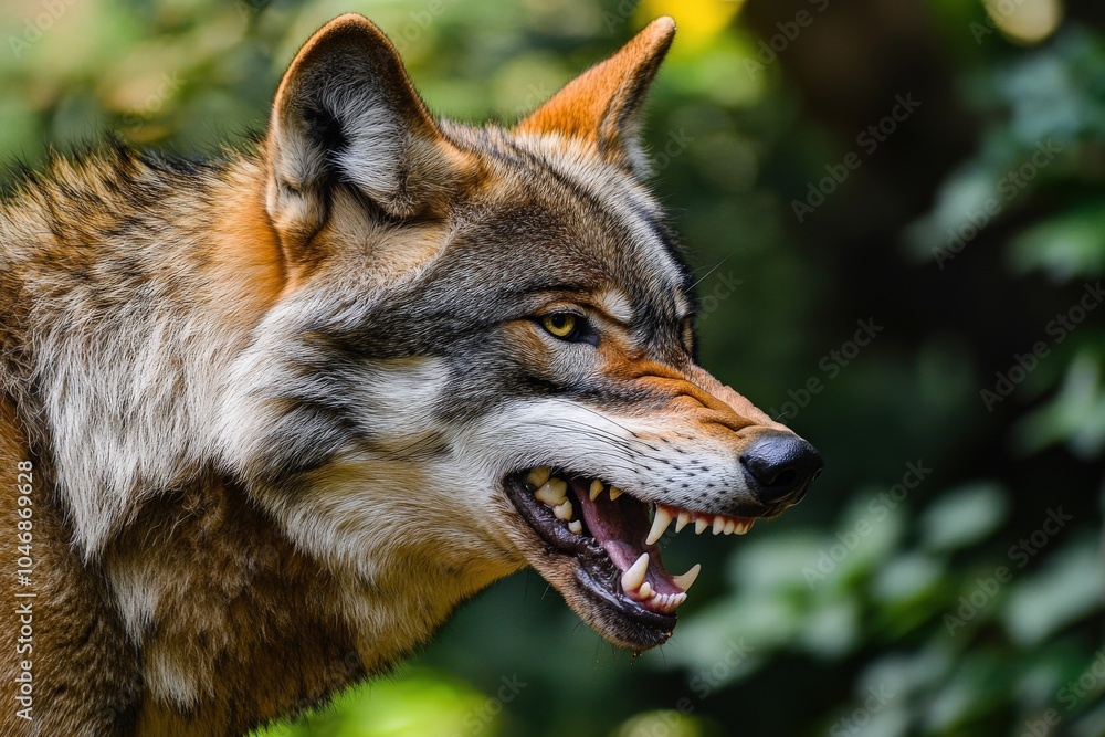 Obraz premium Snarling Wolf in Wildlife: Fierce Predator in Nature, Canine Hunter