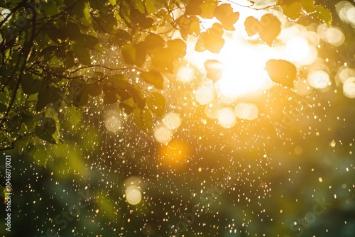 Sun Shower: Nature's Phenomenon of Rain and Sunshine, Refreshing Summer Shower in a Sunny Meadow photo