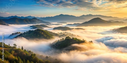 Wallpaper Mural Misty morning fog rising from the valley of a mountain range, morning haze, weather patterns, valley, atmospheric conditions Torontodigital.ca