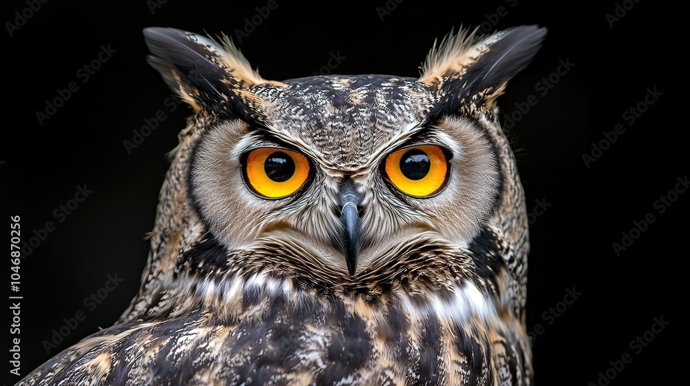 Close-up of an Owl's Face with Intense Gaze Close-up of an Owl's Face with Intense Gaze