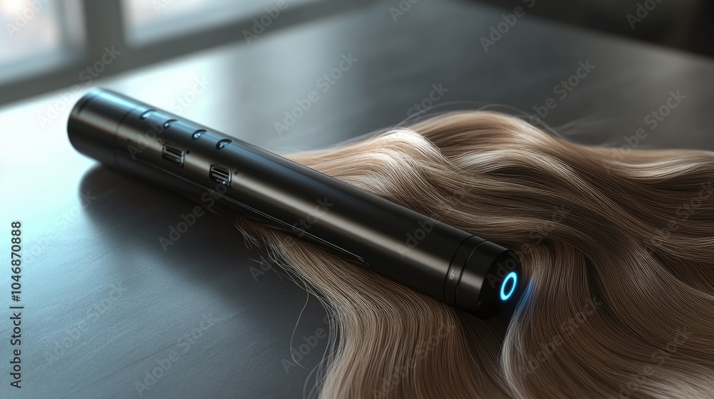 Naklejka premium Sleek Hair Styling Tool on Wooden Table
