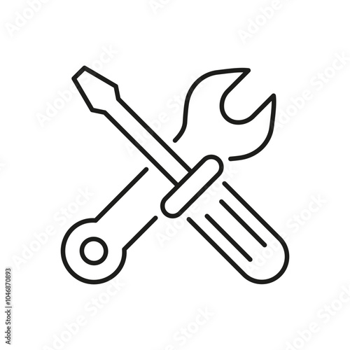 Technical Support Line Icon. Screwdriver and Wrench Outline Sign for Repair Services. Maintenance and Repair Tool Symbol. Editable Stroke. Isolated Vector Illustration