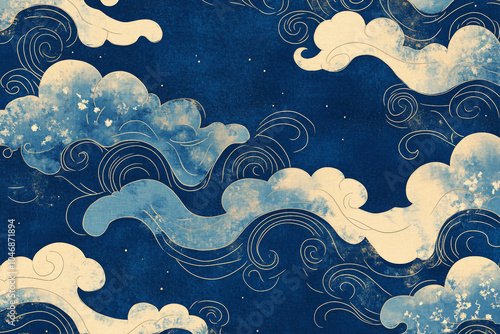 TraditionalStyle Illustrations of Swirling Cloud Patterns with Delicate and Elegant Design Elements
