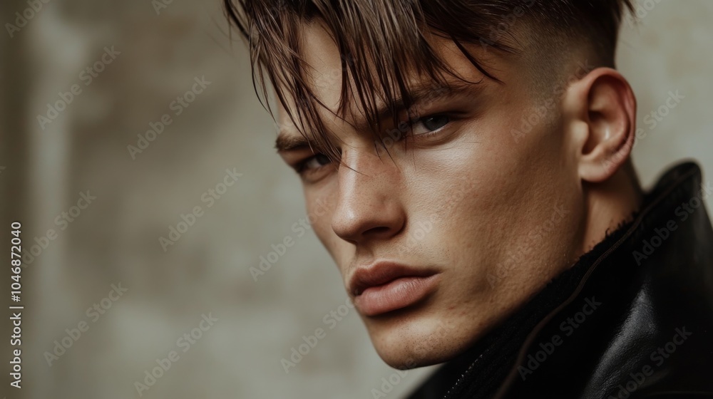 Intense Male Portrait with Stylish Haircut Intense Male Portrait with Stylish Haircut