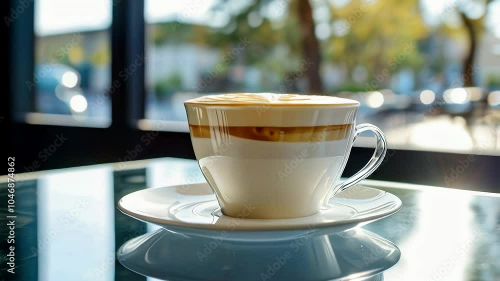 Coffee with Milk & Creamy Foam on Table in Cafe Coffee with Milk & Creamy Foam on Table in Cafe