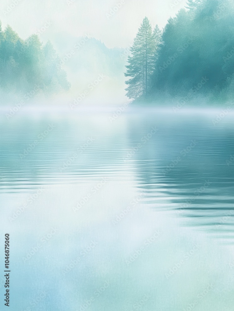 Morning mist blankets a calm lake, creating a serene atmosphere as tree silhouettes emerge from the foggy horizon. Generative AI Morning mist blankets a calm lake, creating a serene atmosphere as tree silhouettes emerge from the foggy horizon. Generative AI