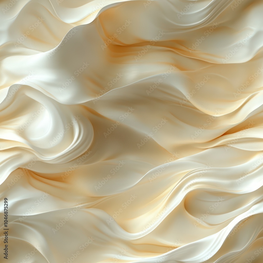 Obraz premium Seamless soft, flowing design in warm beige and cream tones, evoking an airy and delicate aesthetic. Gentle wave pattern, creating a soothing and harmonious visual.