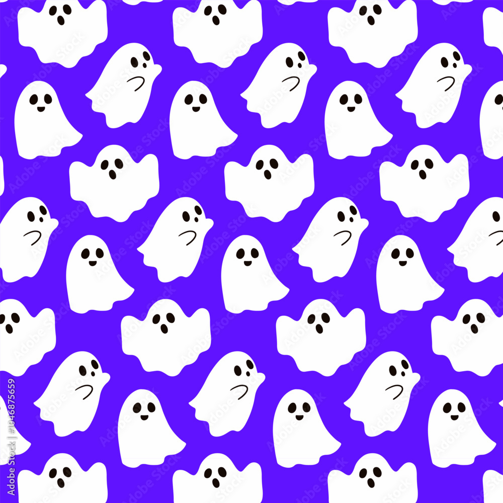 Seamless pattern with cute ghosts. Halloween background design. Repeating print for fabric, wrapping paper, textile Seamless pattern with cute ghosts. Halloween background design. Repeating print for fabric, wrapping paper, textile