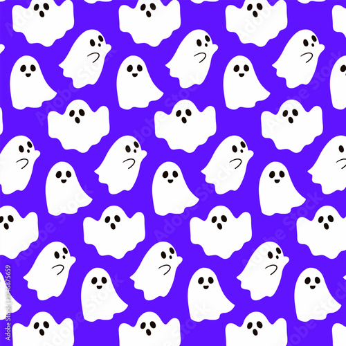 Seamless pattern with cute ghosts. Halloween background design. Repeating print for fabric, wrapping paper, textile
