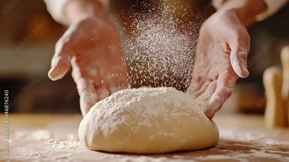 Obraz premium baker kneading dough on table