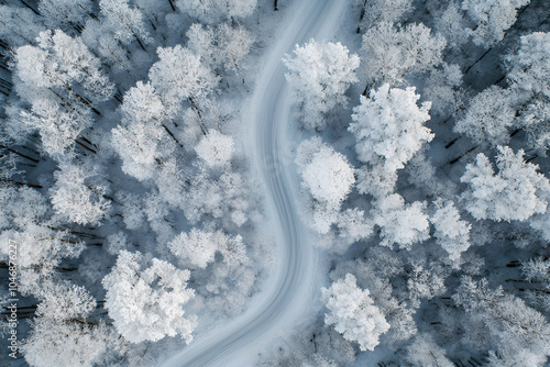 A snow covered forest road photo