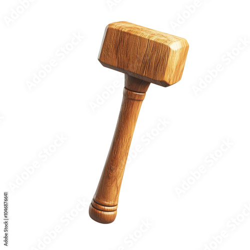 Wooden mallet isolated on white background, ideal for carpentry, woodworking, and construction-themed projects or designs. photo