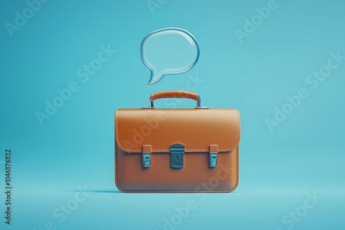 A modern briefcase with a floating speech bubble icon above, representing communication and collaboration.