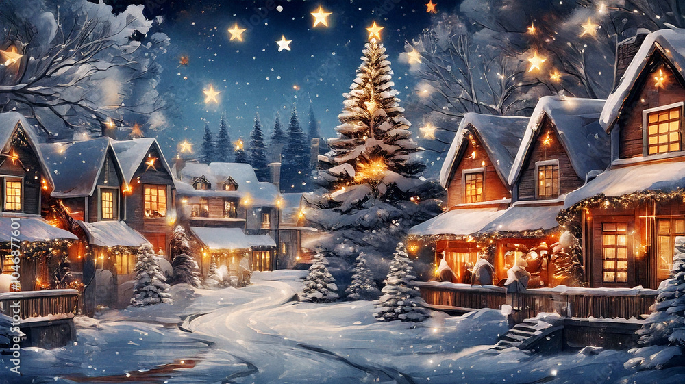 Christmas Harmony in a Magical Winter Village with Festive Wonder, Glittering Trees, and Cozy Lights, Where Unique Details Enhance the Holiday Landscape and Spark Imagination Christmas Harmony in a Magical Winter Village with Festive Wonder, Glittering Trees, and Cozy Lights, Where Unique Details Enhance the Holiday Landscape and Spark Imagination