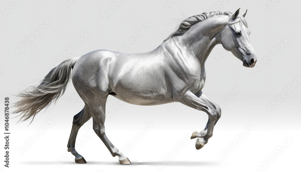 Silver shiny Horse on white background isolated Silver shiny Horse on white background isolated