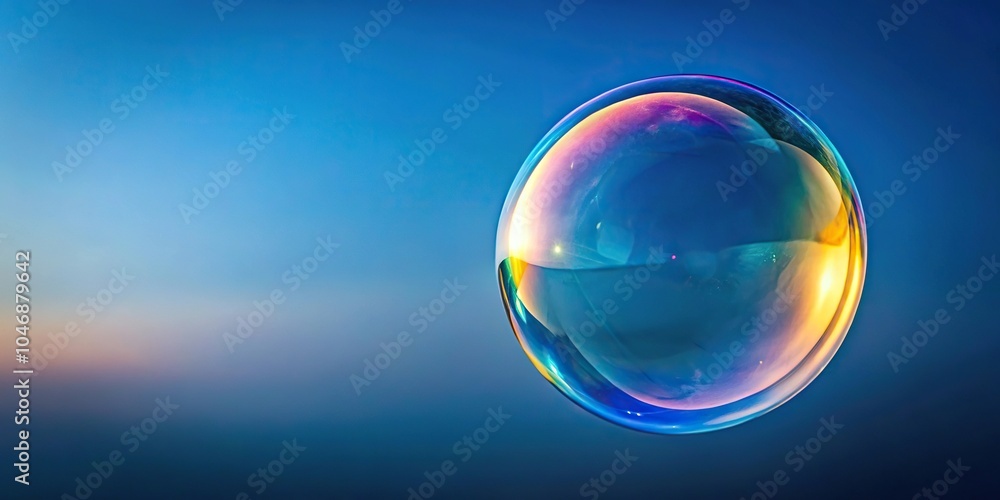 Soap bubble floating in the air against blue gradient background Soap bubble floating in the air against blue gradient background