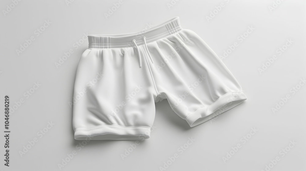 White athletic shorts with drawstring on a white background. White athletic shorts with drawstring on a white background.