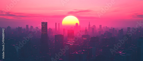 Wallpaper Mural Stunning Pink Sunset Over Cityscape Silhouette with Bright Sun Torontodigital.ca