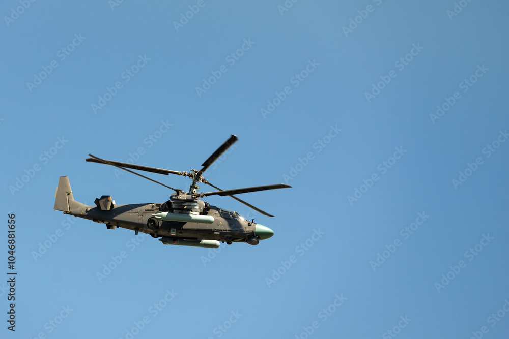 Fototapeta premium New generation Russian reconnaissance and attack helicopter army aviation turboshaft engines