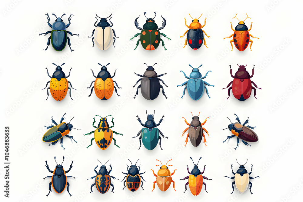 Collection of 20 cartoon beetles, isolated on white background. Collection of 20 cartoon beetles, isolated on white background.