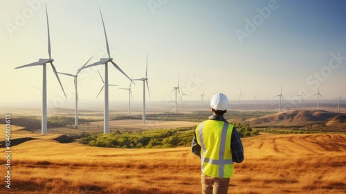 A clean energy engineer is analyzing solar panels on a rooftop,