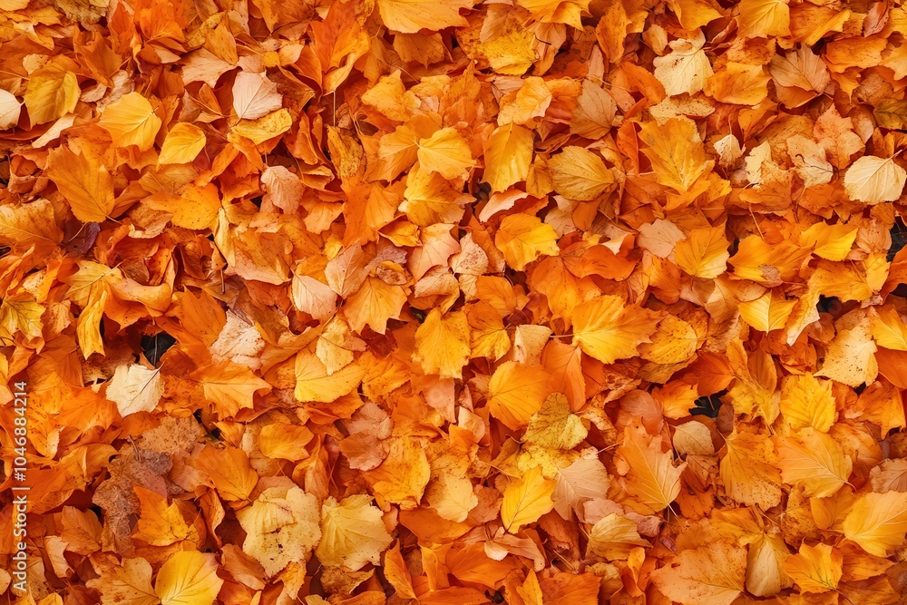 A close-up view of a ground covered in fallen autumn leaves. The leaves are mostly orange and yellow, with a few brown ones mixed in. A close-up view of a ground covered in fallen autumn leaves. The leaves are mostly orange and yellow, with a few brown ones mixed in.