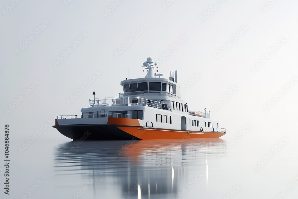Orange and white ferry boat on calm waters Orange and white ferry boat on calm waters