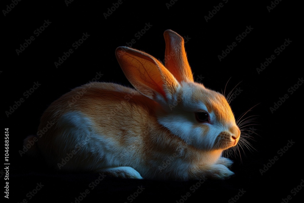 Fototapeta premium Two Rabbits in the Night. Adorable White Hares in Easter Isolated Scene