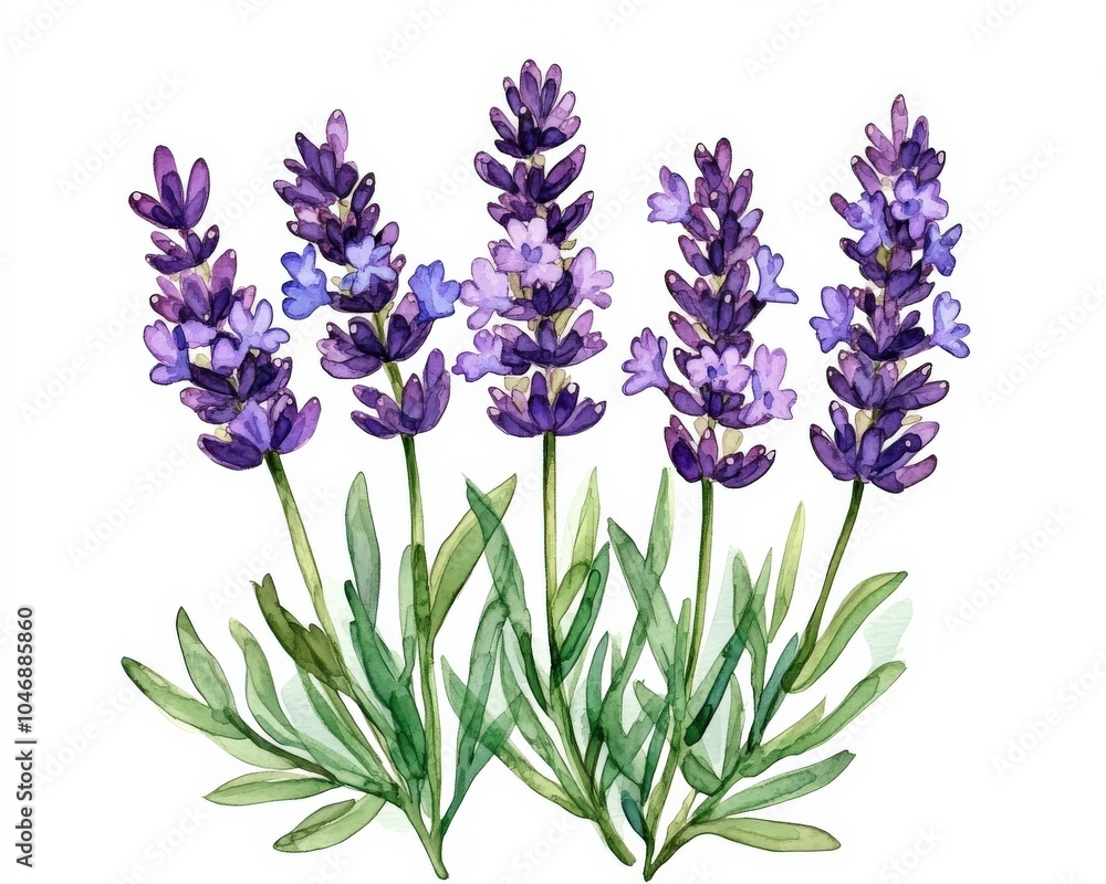Fototapeta premium Watercolor Lavender. Beautiful Hand Drawn Floral Illustration of Lavandula Flower in Nature