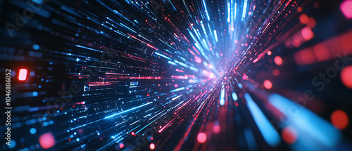 Abstract Blue and Red Light Streaks in Dark Background Digital Art, Abstract Blue and Red Light Streaks in Dark Background Digital A